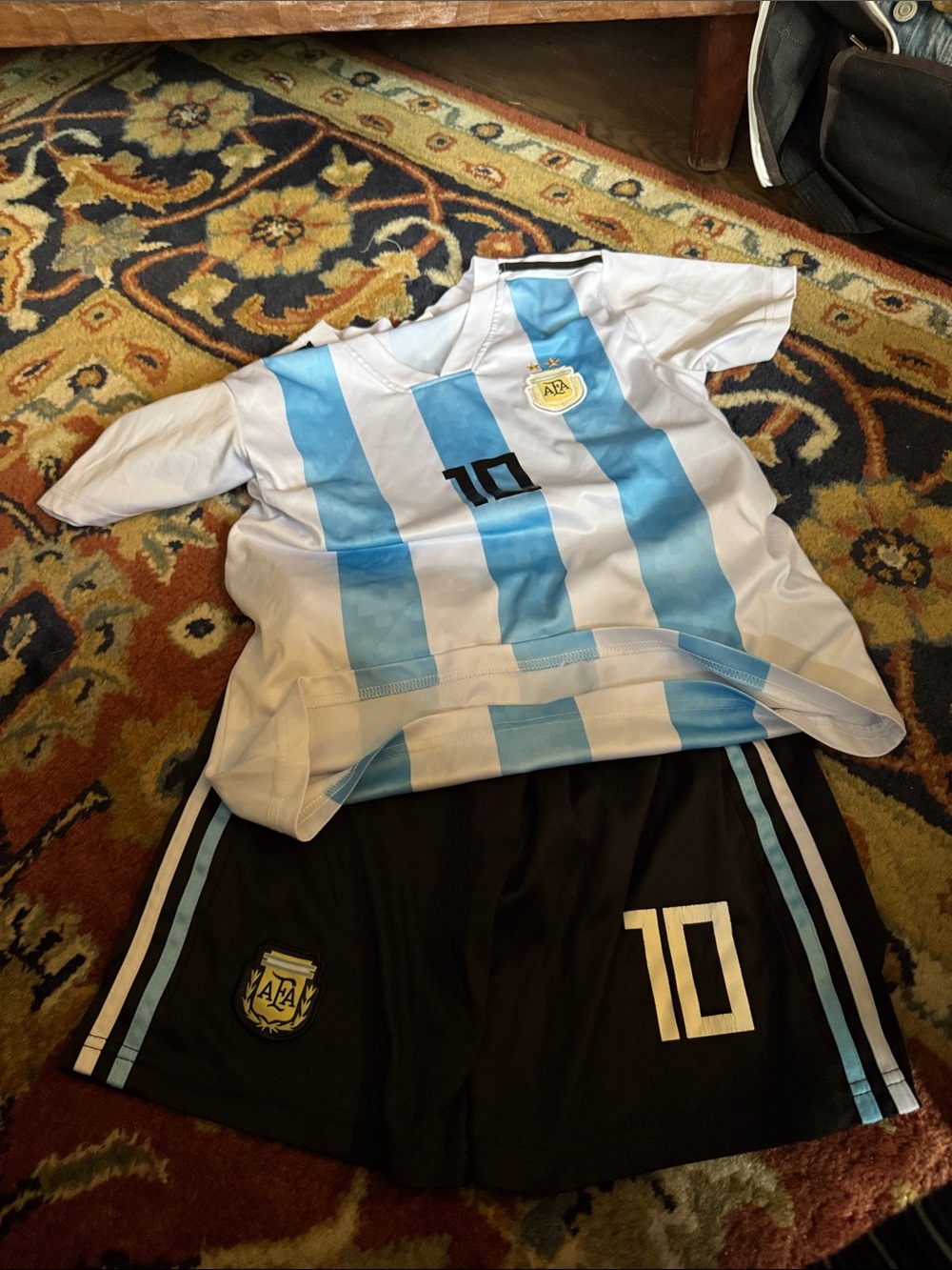 Kids Soccer Matching Set - Light Blue & White Jersey with Black Shorts